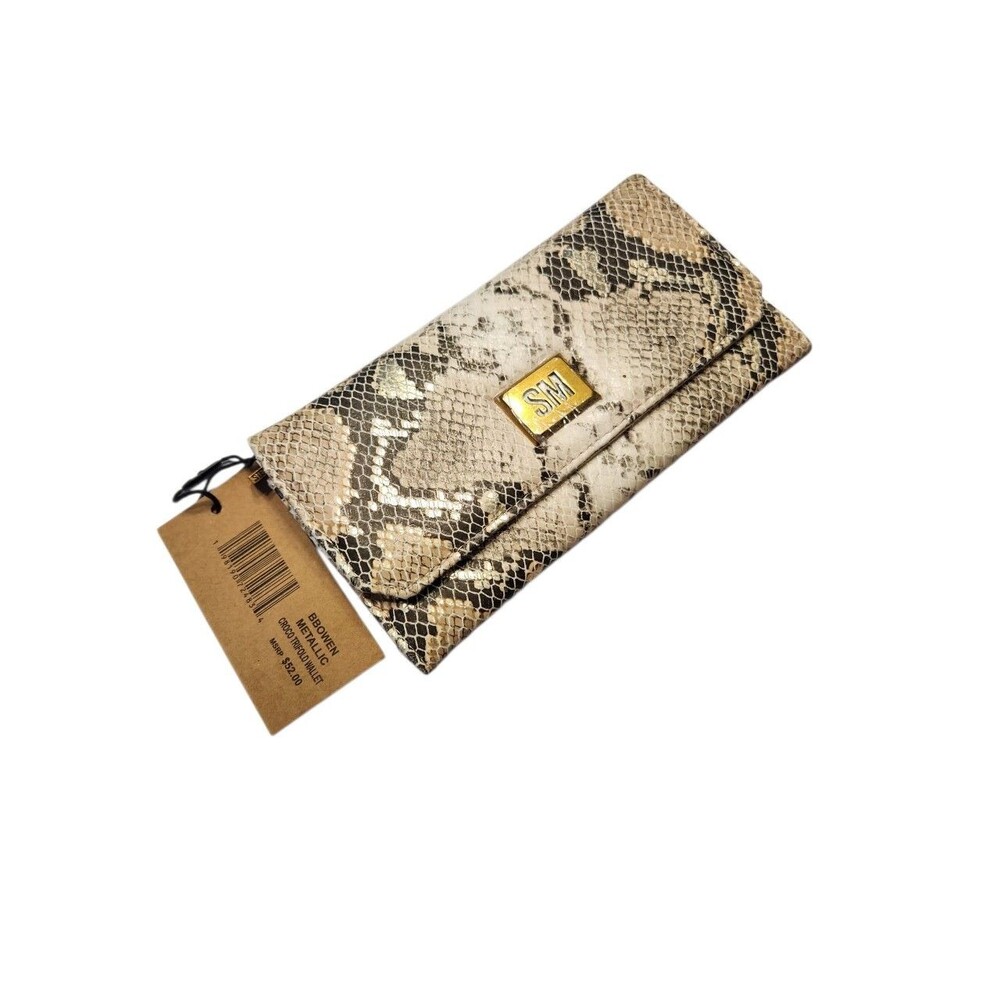 Steve Madden Metallic Crocodile Trifold Wallet BBOWEN CROCO NWT